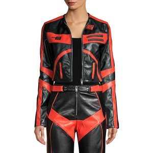 Cropped biker jacket.